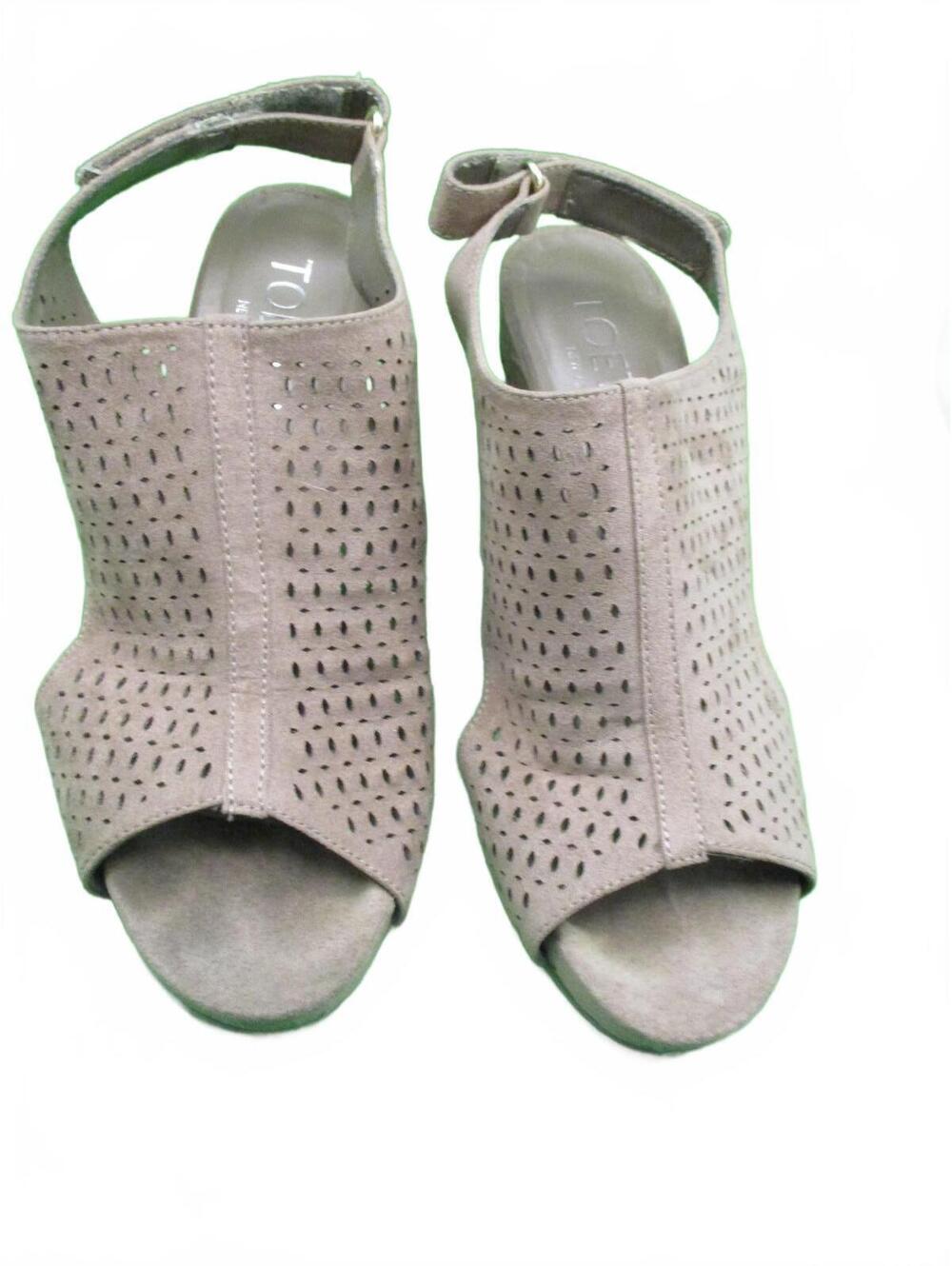 Toetos New York Taupe Suede Wedge Sandals Size 8M Peep Toe Shoes